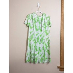 VTG Womens Paisley Midi Shift Dress Sz 8 Green White Pleated Retro 60s 70s Mod